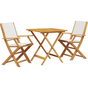 vidaXL Ensemble de bistro 3 pcs blanc crème tissu et bois massif pas cher