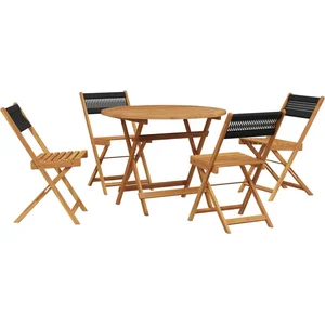 vidaXL Ensemble à manger de jardin 5pcs noir polypropylène bois massif pas cher