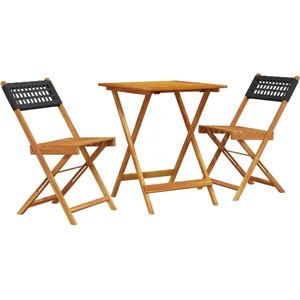 vidaXL Ensemble de bistro 3 pcs noir résine tressée et bois massif pas cher