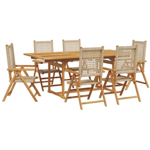 vidaXL Ensemble à manger de jardin 7 pcs beige rotin et bois massif pas cher