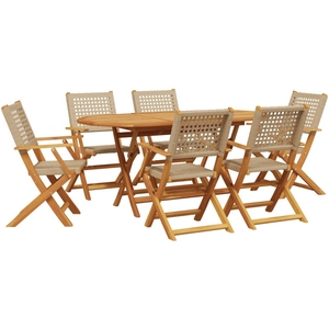 vidaXL Ensemble à manger de jardin 7 pcs beige rotin et bois massif pas cher