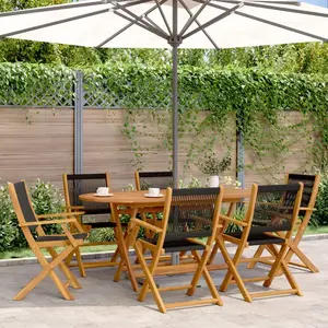 vidaXL Ensemble à manger de jardin 7pcs noir polypropylène bois massif pas cher