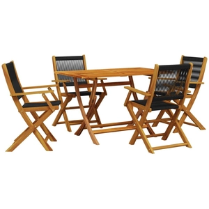 vidaXL Ensemble à manger de jardin 5pcs noir polypropylène bois massif pas cher