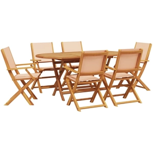 vidaXL Ensemble à manger de jardin 7 pcs beige tissu et bois massif pas cher