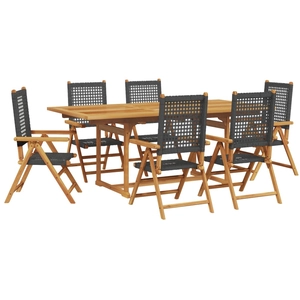 vidaXL Ensemble à manger de jardin 7 pcs noir rotin et bois massif pas cher