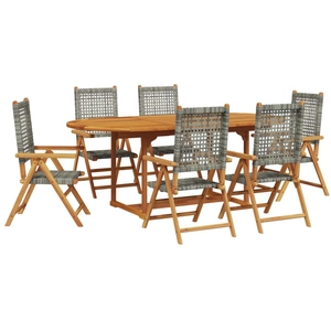 vidaXL Ensemble à manger de jardin 7 pcs gris rotin et bois massif pas cher