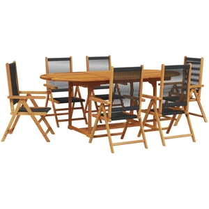 vidaXL Ensemble à manger de jardin 7pcs noir polypropylène bois massif pas cher