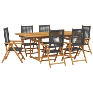 vidaXL Ensemble à manger de jardin 7 pcs noir rotin et bois massif pas cher