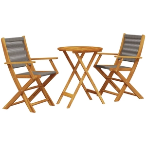 vidaXL Ensemble de bistro 3 pcs gris polypropylène et bois massif pas cher