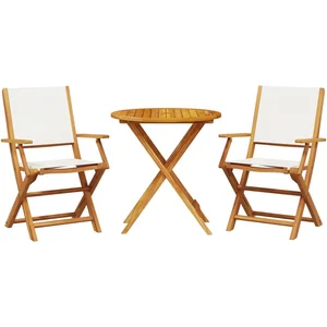 vidaXL Ensemble de bistro 3 pcs blanc crème tissu et bois massif pas cher