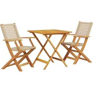 vidaXL Ensemble de bistro 3 pcs beige résine tressée et bois massif pas cher