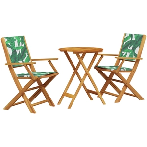 vidaXL Ensemble de bistro 3 pcs motif de feuilles tissu et bois massif pas cher