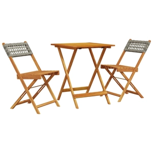 vidaXL Ensemble de bistro 3 pcs gris résine tressée et bois massif pas cher