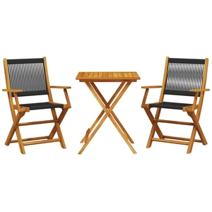 vidaXL Ensemble de bistro 3 pcs noir polypropylène et bois massif pas cher