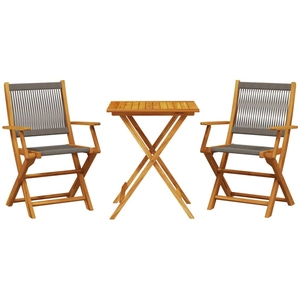 vidaXL Ensemble de bistro 3 pcs gris polypropylène et bois massif pas cher