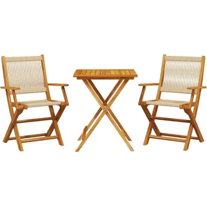 vidaXL Ensemble de bistro 3 pcs beige polypropylène et bois massif pas cher