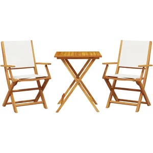 vidaXL Ensemble de bistro 3 pcs blanc crème tissu et bois massif pas cher