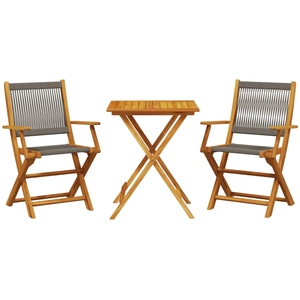 vidaXL Ensemble de bistro 3 pcs gris polypropylène et bois massif pas cher