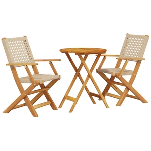vidaXL Ensemble de bistro 3 pcs beige résine tressée et bois massif pas cher