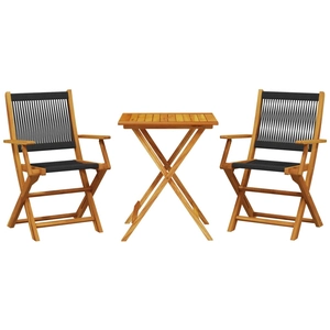 vidaXL Ensemble de bistro 3 pcs noir polypropylène et bois massif pas cher
