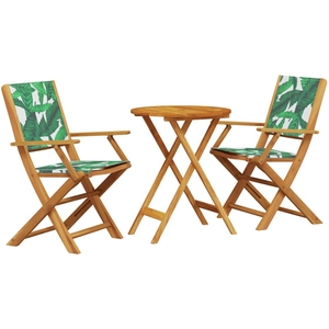 vidaXL Ensemble de bistro 3 pcs motif de feuilles tissu et bois massif pas cher