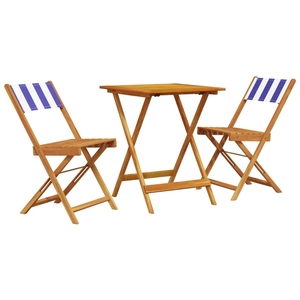 vidaXL Ensemble de bistro 3 pcs bleu et blanc tissu et bois massif pas cher