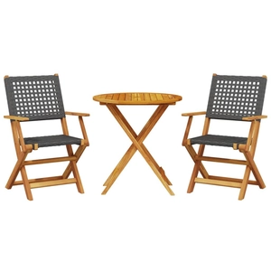 vidaXL Ensemble de bistro 3 pcs noir résine tressée et bois massif pas cher