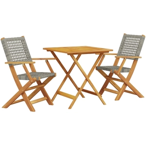vidaXL Ensemble de bistro 3 pcs gris résine tressée et bois massif pas cher