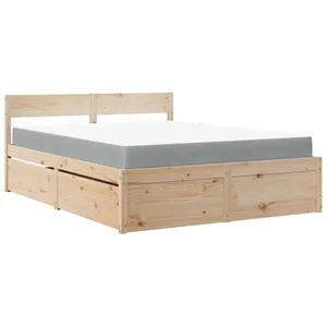 vidaXL Lit avec tiroirs et matelas 140x200 cm bois massif de pin pas cher