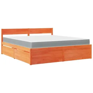 vidaXL Lit avec tiroirs/matelas cire marron 180x200 cm bois massif pin pas cher
