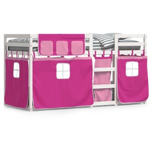 vidaXL Lit superposé avec rideaux rose 90x190 cm bois pin massif pas cher