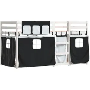 vidaXL Lit superposé avec rideaux blanc/noir 90x190 cm bois pin massif pas cher