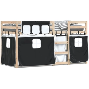 vidaXL Lit superposé avec rideaux blanc/noir 80x200 cm bois pin massif