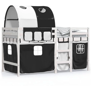 vidaXL Lit mezzanine enfants et tunnel blanc/noir 90x190 cm pin massif pas cher