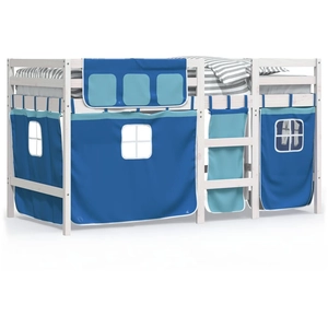 vidaXL Lit mezzanine enfants et rideaux bleu 90x190cm bois pin massif pas cher