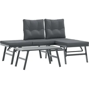 vidaXL Ensemble de bancs de jardin avec coussins 3 pcs noir pas cher