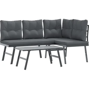 vidaXL Ensemble de bancs de jardin avec coussins 3 pcs noir pas cher