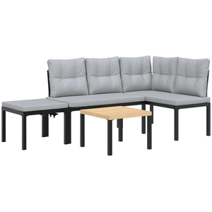 vidaXL Ensemble de banc de jardin avec coussins 4 pcs noir pas cher
