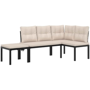 vidaXL Ensemble de banc de jardin avec coussins 3 pcs noir pas cher