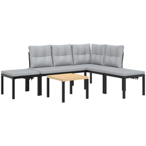 vidaXL Salon de jardin avec coussins 5 pcs noir acier enduit de poudre pas cher
