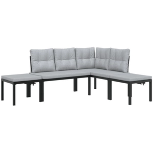vidaXL Salon de jardin avec coussins 4 pcs noir acier enduit de poudre pas cher