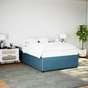 vidaXL Cadre de lit bleu 160x200 cm velours pas cher