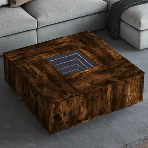 vidaXL Table basse avec LED infini chêne fumé 100x100x40 cm pas cher