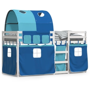 vidaXL Lit superposé avec rideaux bleu 80x200 cm bois pin massif pas cher