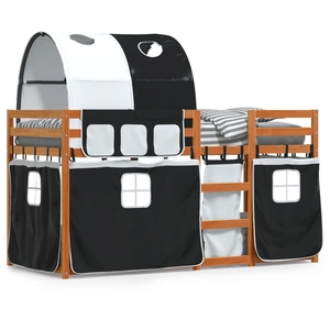 vidaXL Lit superposé avec rideaux blanc/noir 80x200 cm bois pin massif
