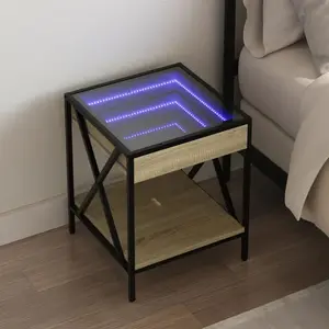vidaXL Table de chevet avec LED infini chêne sonoma 40x40x49 cm pas cher