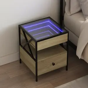 vidaXL Table de chevet avec LED infini chêne sonoma 40x40x51 cm pas cher