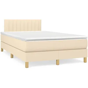 vidaXL Sommier à lattes de lit matelas et LED crème 120x190 cm tissu pas cher