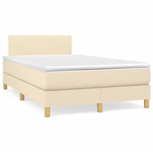 vidaXL Sommier à lattes de lit matelas et LED crème 120x190 cm tissu pas cher