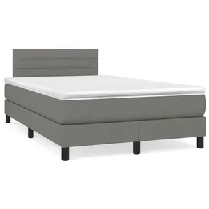 vidaXL Sommier à lattes de lit matelas LED gris foncé 120x190 cm tissu pas cher